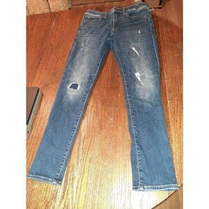 30x32 Express Hyper Stretch Skinny Denim Blue Jeans Distressed